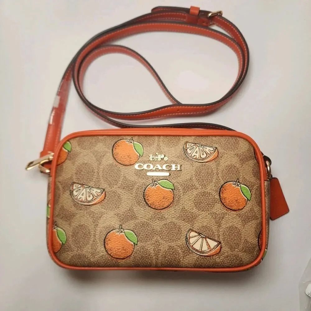 NWT Coach CBA81 Mini Jamie Camera Bag In Signature Canvas With Orange Print